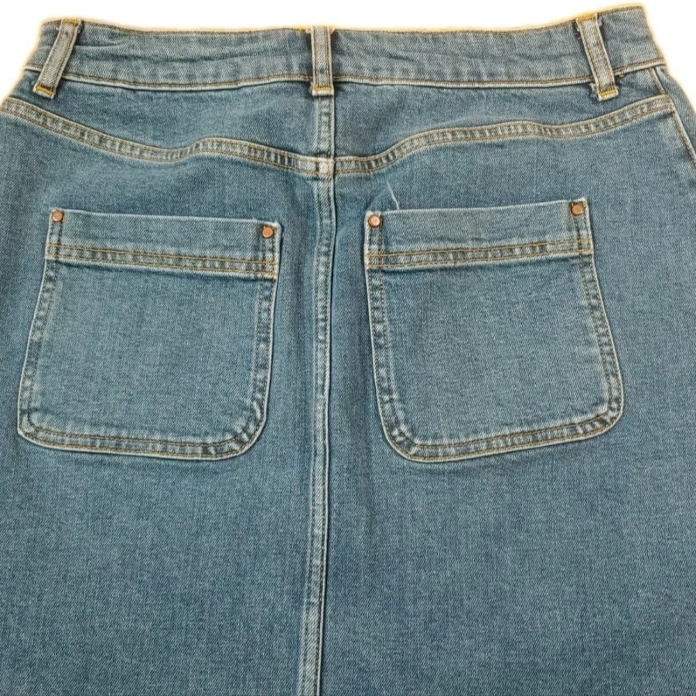 Boden Denim Blue Jean Pencil Skirt Woman 10 Long Patch Pockets Y2k Boho Cowgirl - Picture 5 of 11